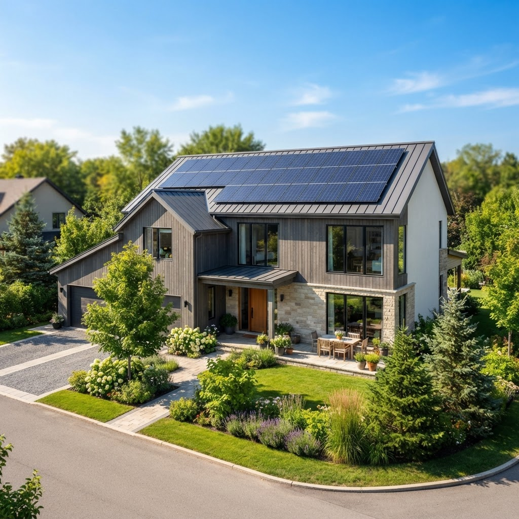 Solar panels installed on a modern home